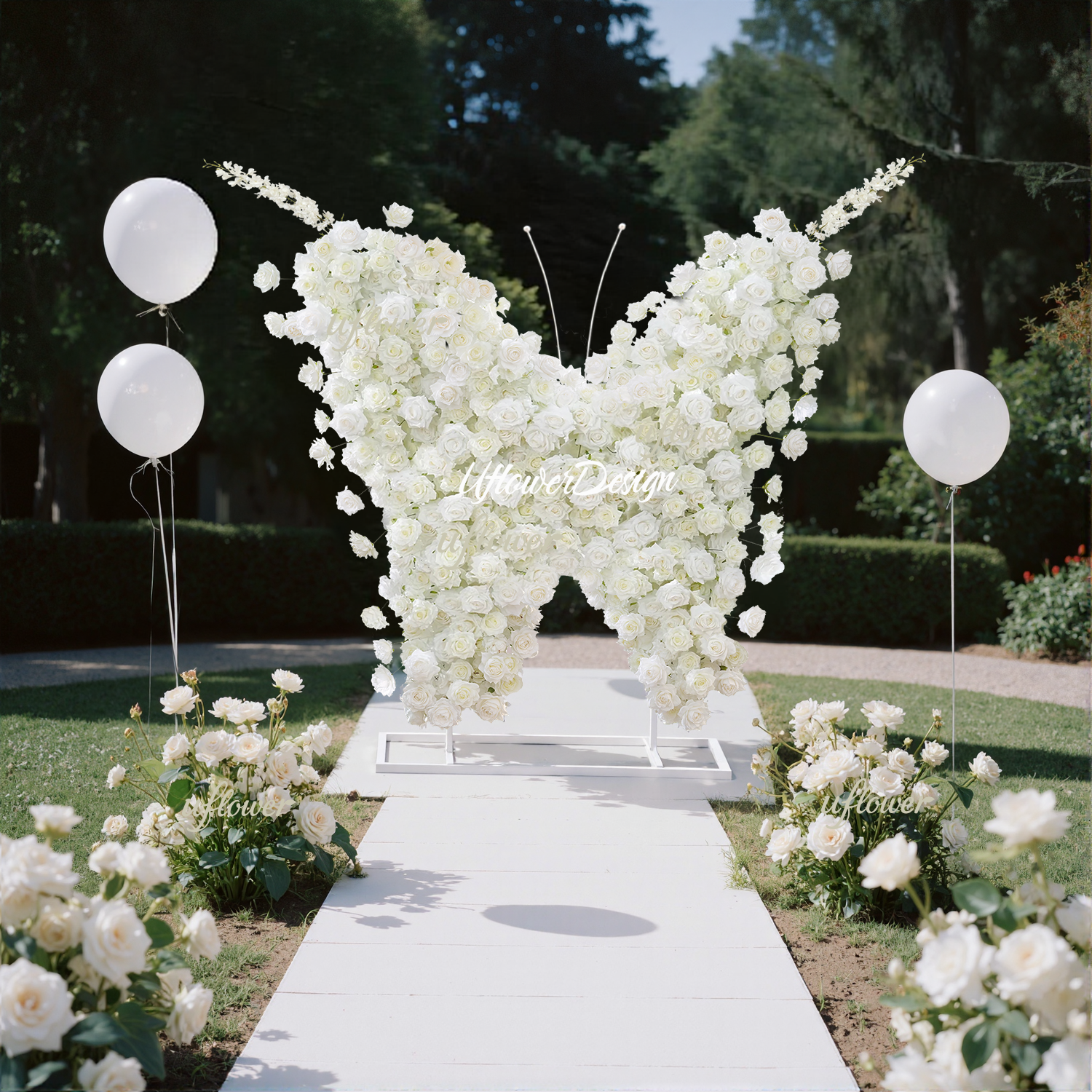 Uflower White Rose Butterfly Shaped Arch Wedding Party Backdrop Decor